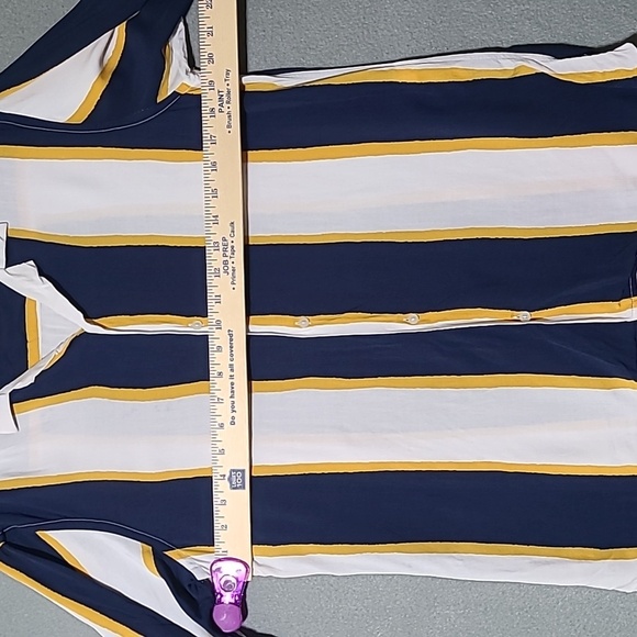 ZARA Men's Navy, Yellow & White Striped Button Up Short Sleeve Shirt - Sz Large - Picture 6 of 10